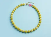 Beaded Necklace - Yellow Stone + Pink Glass Beads - Sunny