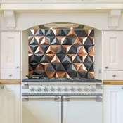 3D Pyramid Tile Backsplash: Black & Copper Geometric Tempered Glass