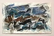 SOLD   Neil Meitzler  (American, WA, 1930-2009)   "Blue Mountain Streams" — driftwood modern