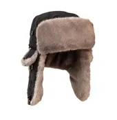 Mad Bomber Black Bomber Hat with Grey Faux Fur