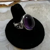 Amethyst Oval Cabochon Bezel Set Ring (Size 9)