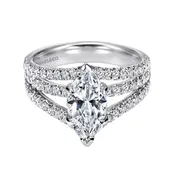 14K White Gold Marquise Shape Triple Row Split Shank Diamond Engagement Ring