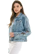 Denim Jacket with Lace on Sleeve(JK-4048)
