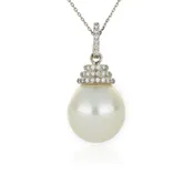 14k White Gold Diamond Accented Pearl Pendant