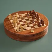 Acacia & Haldu Wood Round Magnetic Chess Set (6" D)