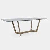 Bronze Glass top Dining Table & Solid Wood Oak Base
