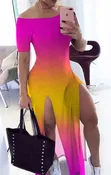 Orange double slit in front dress