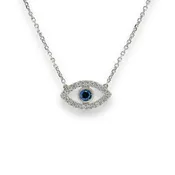 14K W Gold 0.11ctw Diamond and 0.14ctw Sapphire Eye Pendant