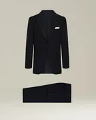BLACK 14-MICRON WOOL SINGLE-BREASTED TUXEDO WITH SATIN PEAK LAPELS AND TAPERED TROUSERS