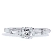 0.40 Carat Round Brilliant Cut and Baguette Diamond White Gold Engagement Ring