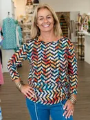 3/4 Sleeve Drawstring Hem Knit Top Chevron by Multiples