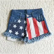 Aier - Baby Girls 4Th Of July Summer Denim Star Shorts