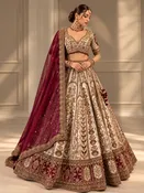 Ivory Gold & Maroon Embroidered Bridal Lehenga