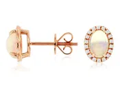 14kr Oval Opal Diamond Earrings