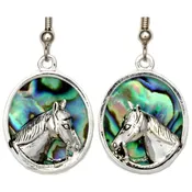 Abalone Inlay Silver-Plated Horse Head Earrings