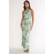 Bella Cowl Neck Embroidered Maxi Dress in Aqua Green