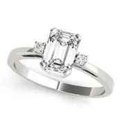 14K White Gold 3 Stone Emerald Cut Diamond Engagement Ring