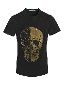 Black Tee with Skull Design and Gold Crystals
