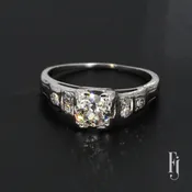14k White Gold 0.5ct Old Mine Cut Diamond Engagement Ring with Accents – Size 5