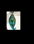 Aqua Marine Ornament with Gold Oil Spot Design. — Welcome to Santa Barbara Glassblowing Studio