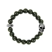 10MM BLUE TIGER EYE BRACELET WITH DOTD SKULL