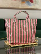 Cabana Clear Coat Tote: Pink & Green Stripe