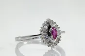 14K WHITE GOLD NATURAL RUBY MARQUISE SHAPE & DIAMOND BAGUETTES RING BALLERINA SETTING