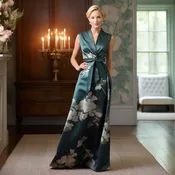 Cotton Flower – Robe-Style Couture Gown  in Forest Green | Style AA-116  — Calabro Collection — Gramercy Atelier