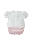 Auraluz 2pc Diaper Set...White/pink with pink scallops and embroidered bows