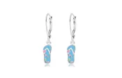 Blue Flip-flop Multi-color Crystal White Gold Palladium Plating Girl's Leverback Earrings
