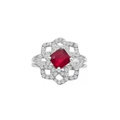 1.00 Carat Emerald Cut Ruby And .68 Carat Round Cut Diamond 18kt Ring