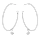 14K White Gold Dashing Diamonds Sliding Diamond Hoop Earrings