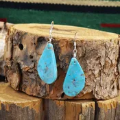 #34637A Navajo / Joe Garcia Teardropish Solid Turquoise Slab Cut Dangle Earrings