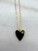 Black Enamel Heart with CZ Necklace HJ-1018