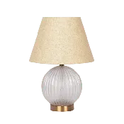 Serenity Round Ribbed Glass Lamp Base Clear  Table Lamp Large Linen Shade