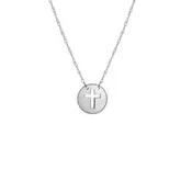 14k white gold mini disk cut-out cross necklace