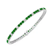 14K White Gold Emerald & Diamond Bracelet