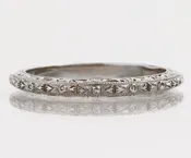 Antique 18k White Gold Wedding Band - Engraved Eternity Pattern, Size 4 | Copper Canary Fine Jewelry