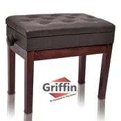 Adjustable Piano Brown Leather Bench by Griffin – Vintage Stylish Design, Heavy-Duty &amp; Ergonomic Keyboard Stool, Comfortable Seat &amp; Convenient Hidden Storage Space, Perfect For Home &amp; Professional Use
