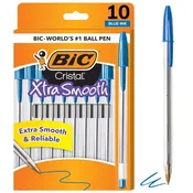 BIC Cristal Xtra Smooth Blue Ballpoint Pen, Medium Point, 10 Pack (68272)