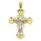 14KT Two-tone Gold Diamond-cut Crucifix Cross Pendant C2002