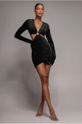 City Goddess Cut Out Long Sleeve Bodycon Mini - Black