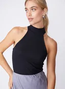 2x1 Rib Mock-Neck Tank in Black