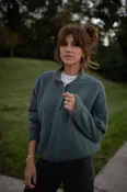 Imogene Oversized Wool Henley in Aqua Slate - Ships October