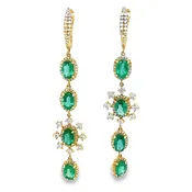 14k Emerald and Diamond Mismatch Drop Earrings