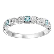 10Kt White Gold Diamond 1/10Ctw & Aquamarine 1/7Ctw Ring
