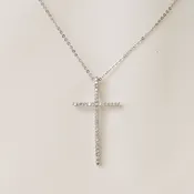 14K White Gold Diamond Cross Pendant Necklace 0.14CTW 36 Diamonds 18" Chain — Avior Jewelry