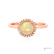 14KT Rose Gold Cabochon Opal and Diamond Halo Ring
