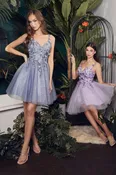 3D Floral Glitter Tulle Short Dress 9245