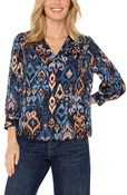 3/4 Sleeve V-Neck Popover Woven Blouse